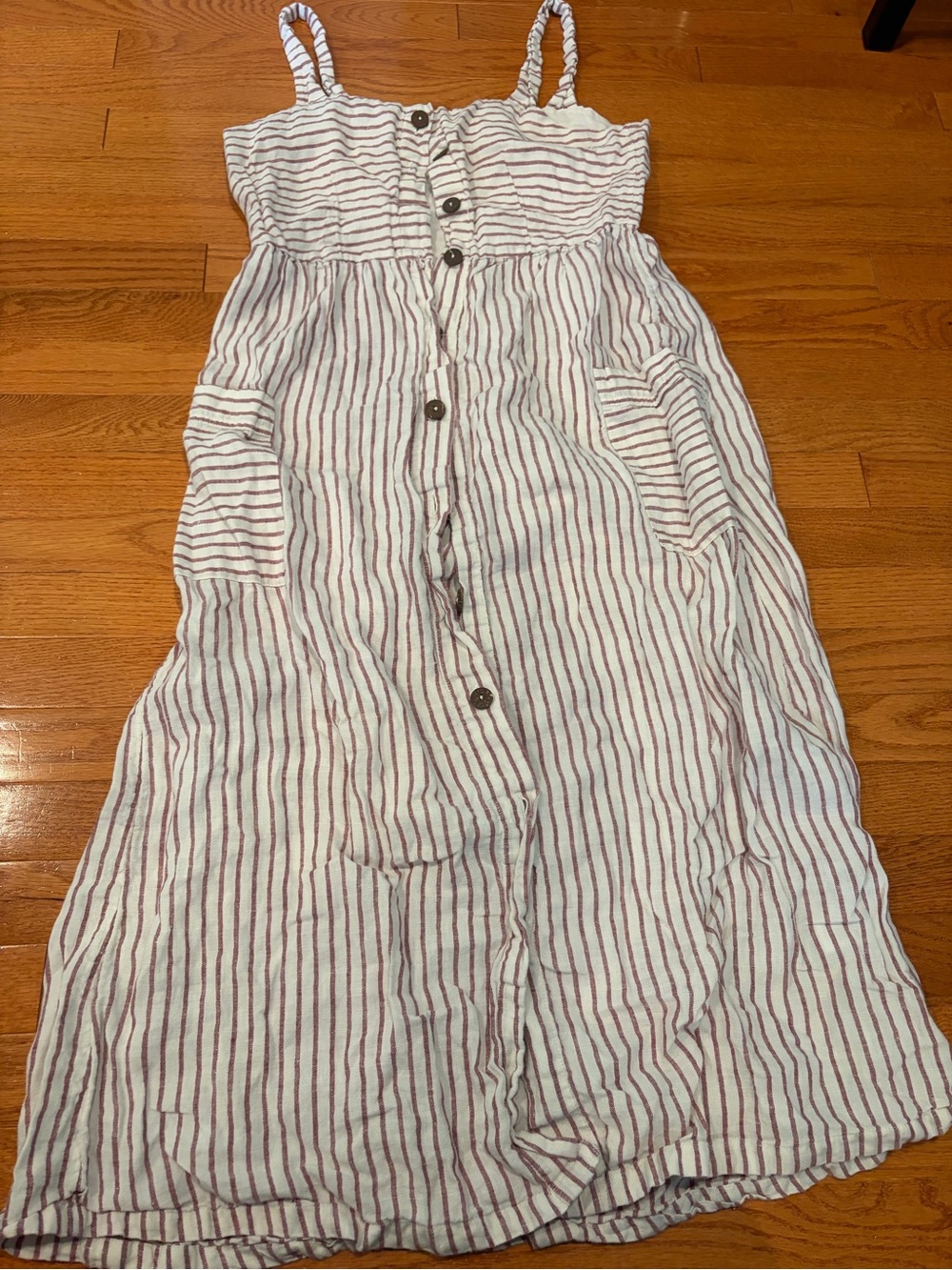 Artisan Ny White Dress with Burgundy Stripes